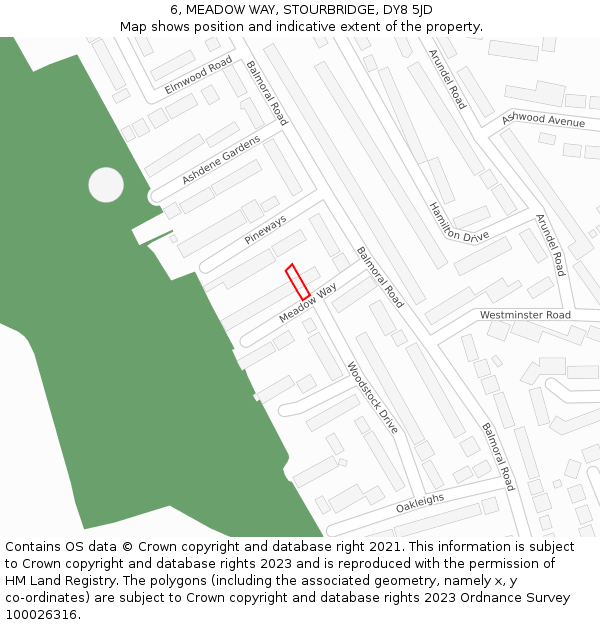 6, MEADOW WAY, STOURBRIDGE, DY8 5JD: Location map and indicative extent of plot