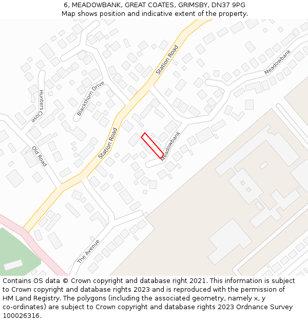 6, MEADOWBANK, GREAT COATES, GRIMSBY, DN37 9PG: Location map and indicative extent of plot