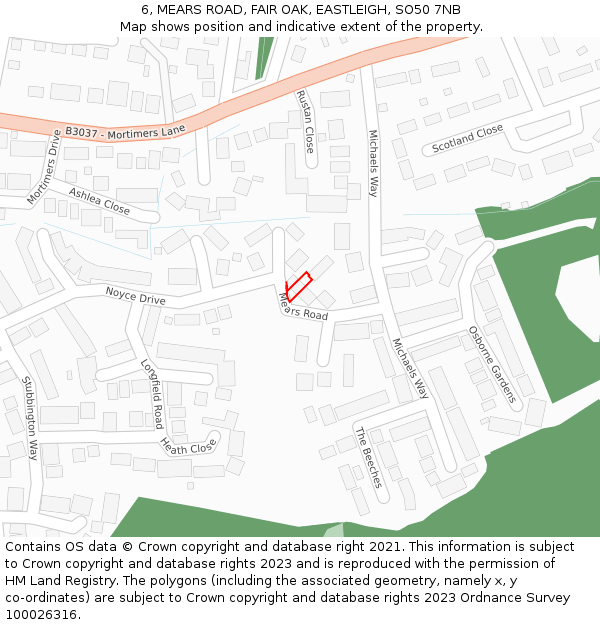 6, MEARS ROAD, FAIR OAK, EASTLEIGH, SO50 7NB: Location map and indicative extent of plot