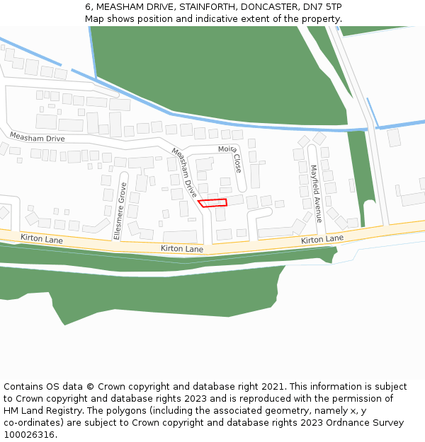 6, MEASHAM DRIVE, STAINFORTH, DONCASTER, DN7 5TP: Location map and indicative extent of plot