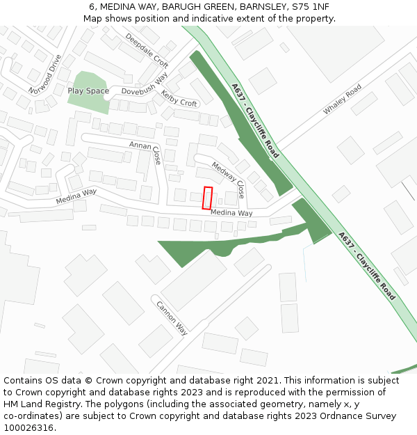 6, MEDINA WAY, BARUGH GREEN, BARNSLEY, S75 1NF: Location map and indicative extent of plot