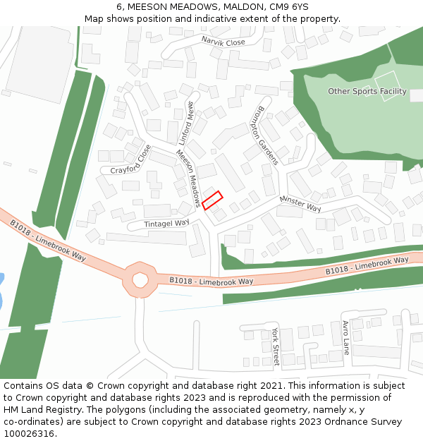 6, MEESON MEADOWS, MALDON, CM9 6YS: Location map and indicative extent of plot