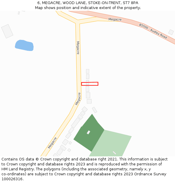 6, MEGACRE, WOOD LANE, STOKE-ON-TRENT, ST7 8PA: Location map and indicative extent of plot