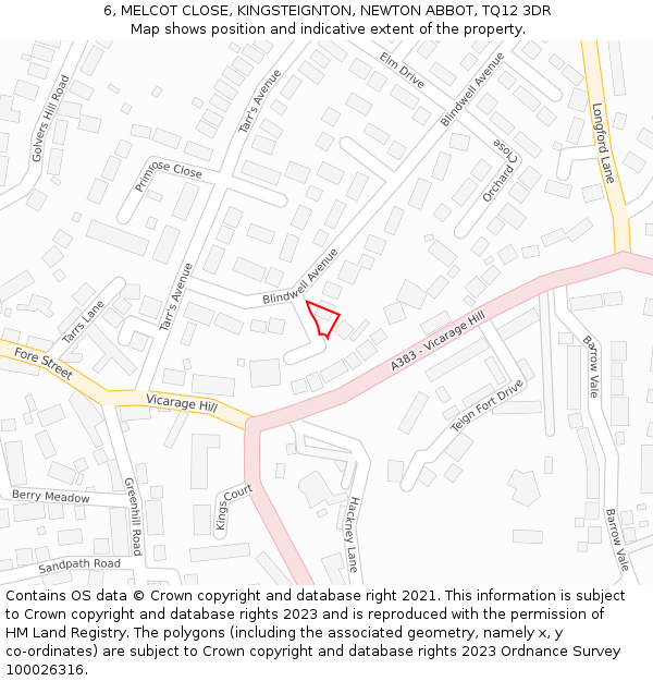 6, MELCOT CLOSE, KINGSTEIGNTON, NEWTON ABBOT, TQ12 3DR: Location map and indicative extent of plot