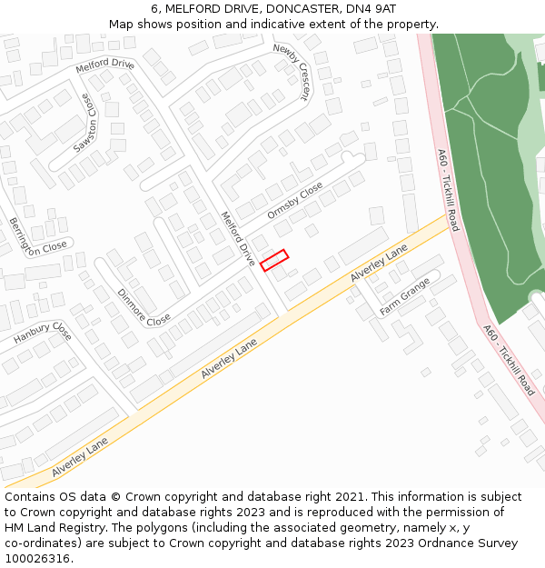 6, MELFORD DRIVE, DONCASTER, DN4 9AT: Location map and indicative extent of plot