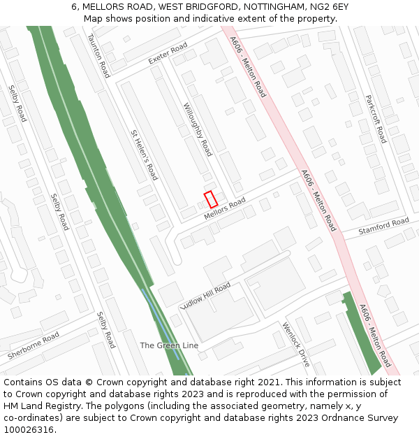 6, MELLORS ROAD, WEST BRIDGFORD, NOTTINGHAM, NG2 6EY: Location map and indicative extent of plot