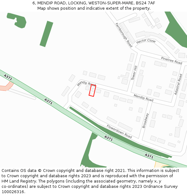 6, MENDIP ROAD, LOCKING, WESTON-SUPER-MARE, BS24 7AF: Location map and indicative extent of plot