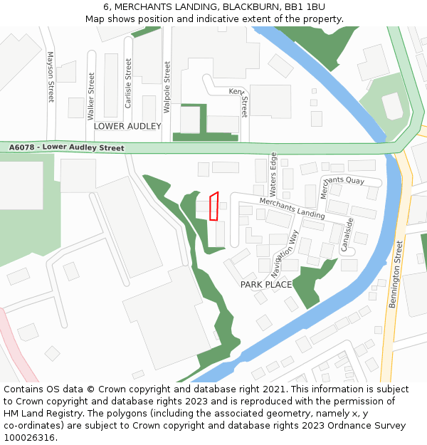 6, MERCHANTS LANDING, BLACKBURN, BB1 1BU: Location map and indicative extent of plot