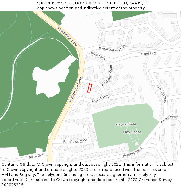 6, MERLIN AVENUE, BOLSOVER, CHESTERFIELD, S44 6QF: Location map and indicative extent of plot