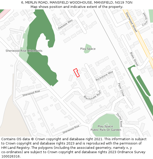 6, MERLIN ROAD, MANSFIELD WOODHOUSE, MANSFIELD, NG19 7GN: Location map and indicative extent of plot