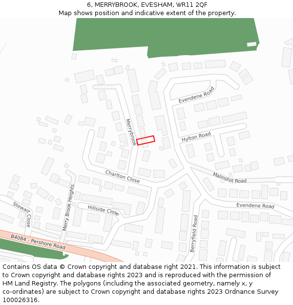 6, MERRYBROOK, EVESHAM, WR11 2QF: Location map and indicative extent of plot