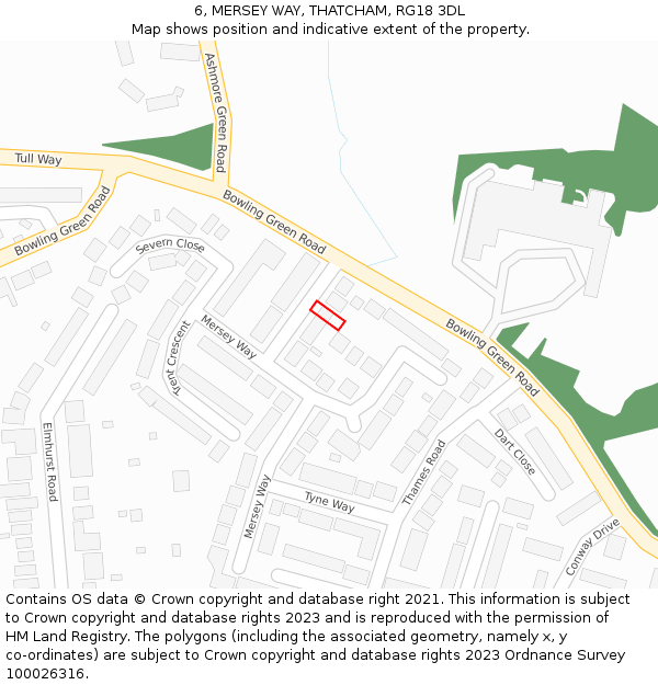 6, MERSEY WAY, THATCHAM, RG18 3DL: Location map and indicative extent of plot