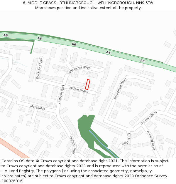 6, MIDDLE GRASS, IRTHLINGBOROUGH, WELLINGBOROUGH, NN9 5TW: Location map and indicative extent of plot