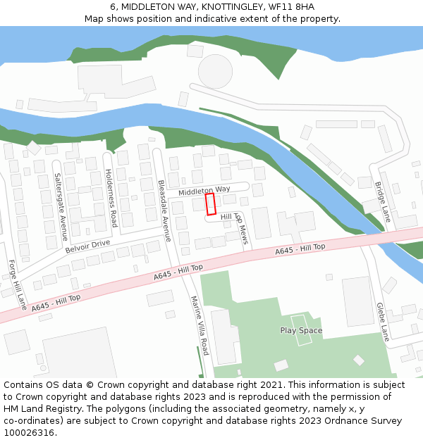 6, MIDDLETON WAY, KNOTTINGLEY, WF11 8HA: Location map and indicative extent of plot