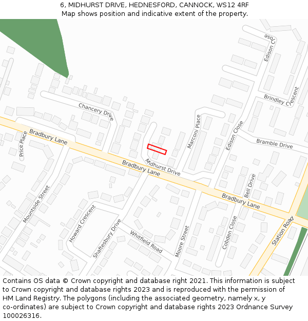 6, MIDHURST DRIVE, HEDNESFORD, CANNOCK, WS12 4RF: Location map and indicative extent of plot