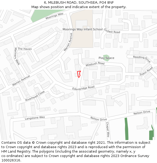 6, MILEBUSH ROAD, SOUTHSEA, PO4 8NF: Location map and indicative extent of plot