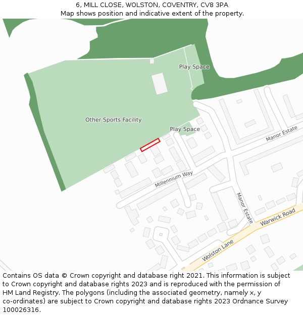 6, MILL CLOSE, WOLSTON, COVENTRY, CV8 3PA: Location map and indicative extent of plot