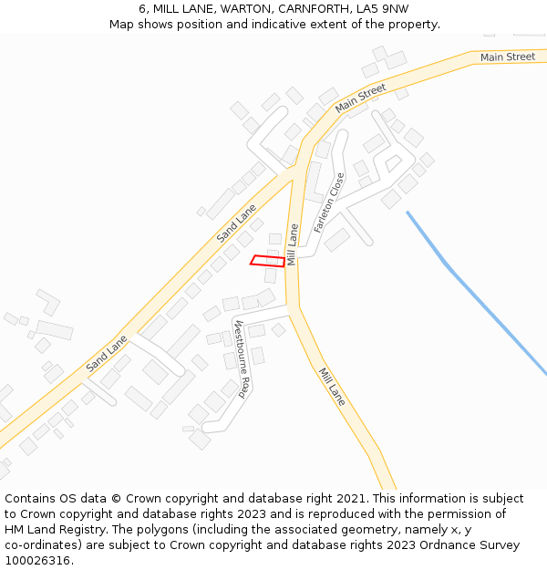 6, MILL LANE, WARTON, CARNFORTH, LA5 9NW: Location map and indicative extent of plot