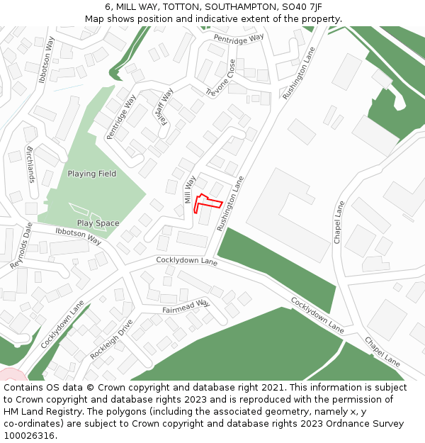 6, MILL WAY, TOTTON, SOUTHAMPTON, SO40 7JF: Location map and indicative extent of plot