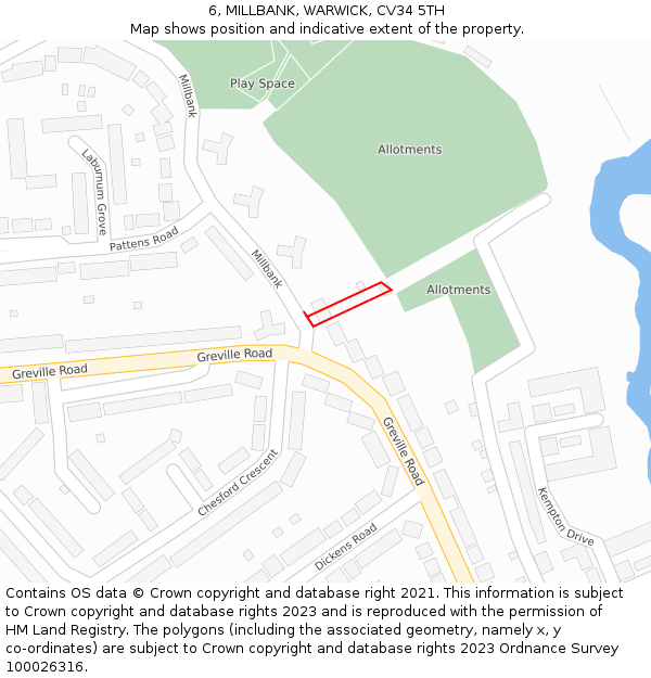 6, MILLBANK, WARWICK, CV34 5TH: Location map and indicative extent of plot