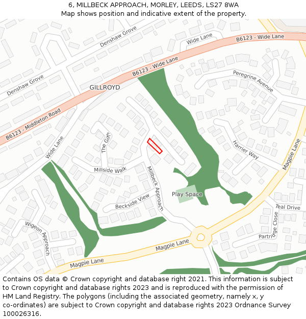 6, MILLBECK APPROACH, MORLEY, LEEDS, LS27 8WA: Location map and indicative extent of plot