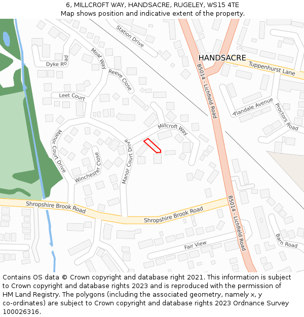 6, MILLCROFT WAY, HANDSACRE, RUGELEY, WS15 4TE: Location map and indicative extent of plot
