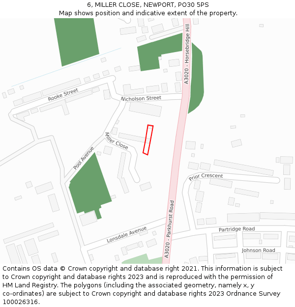 6, MILLER CLOSE, NEWPORT, PO30 5PS: Location map and indicative extent of plot