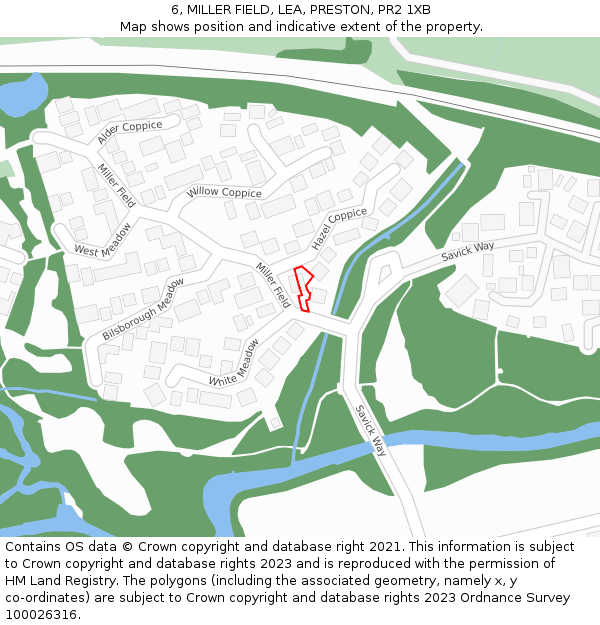 6, MILLER FIELD, LEA, PRESTON, PR2 1XB: Location map and indicative extent of plot