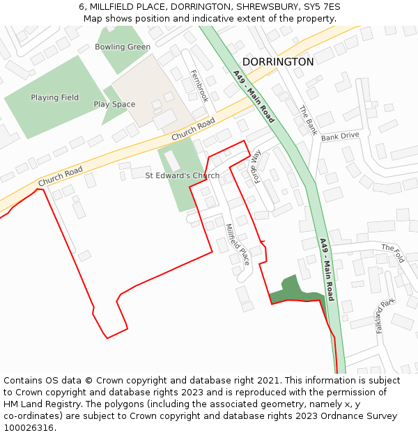 6, MILLFIELD PLACE, DORRINGTON, SHREWSBURY, SY5 7ES: Location map and indicative extent of plot