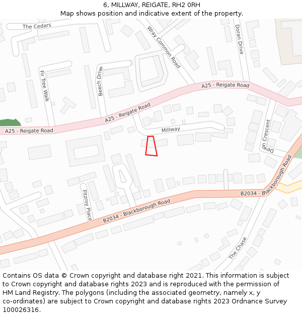 6, MILLWAY, REIGATE, RH2 0RH: Location map and indicative extent of plot