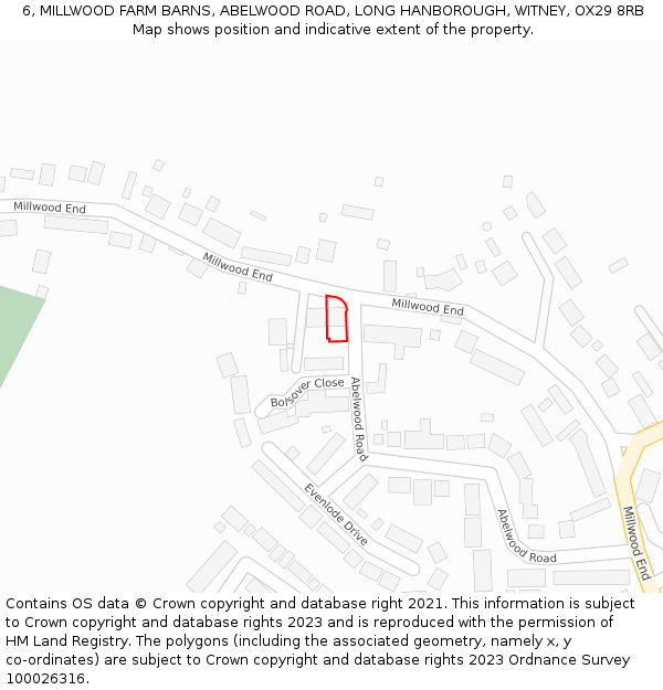 6, MILLWOOD FARM BARNS, ABELWOOD ROAD, LONG HANBOROUGH, WITNEY, OX29 8RB: Location map and indicative extent of plot