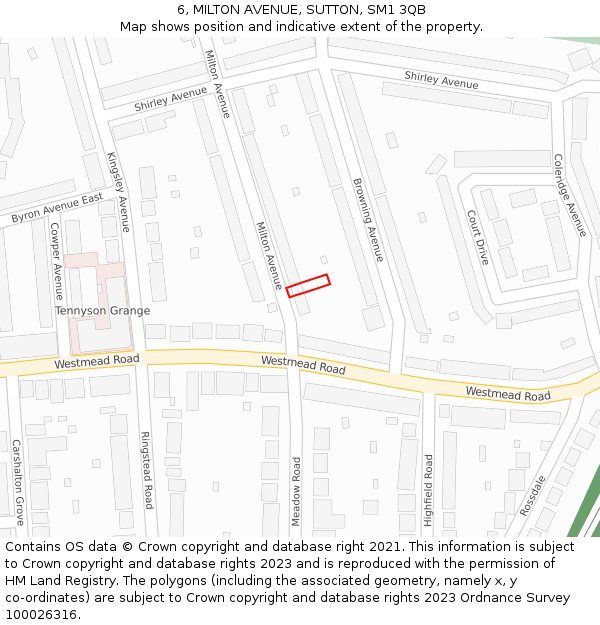 6, MILTON AVENUE, SUTTON, SM1 3QB: Location map and indicative extent of plot