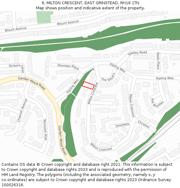 6, MILTON CRESCENT, EAST GRINSTEAD, RH19 1TN: Location map and indicative extent of plot