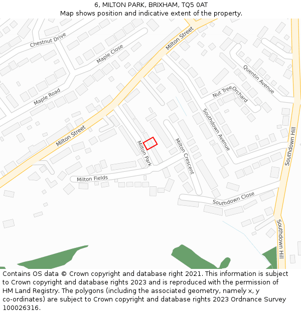 6, MILTON PARK, BRIXHAM, TQ5 0AT: Location map and indicative extent of plot