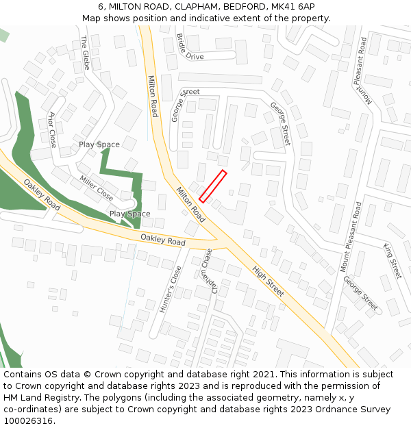 6, MILTON ROAD, CLAPHAM, BEDFORD, MK41 6AP: Location map and indicative extent of plot