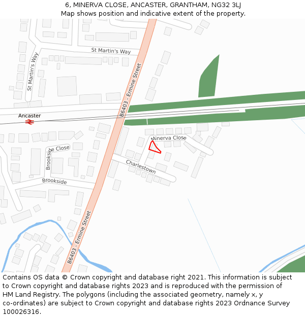 6, MINERVA CLOSE, ANCASTER, GRANTHAM, NG32 3LJ: Location map and indicative extent of plot