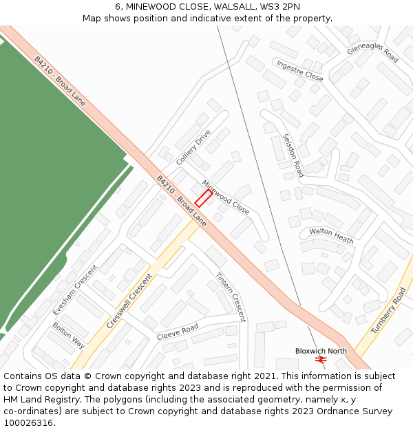 6, MINEWOOD CLOSE, WALSALL, WS3 2PN: Location map and indicative extent of plot