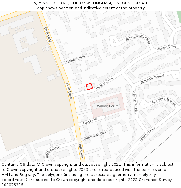 6, MINSTER DRIVE, CHERRY WILLINGHAM, LINCOLN, LN3 4LP: Location map and indicative extent of plot