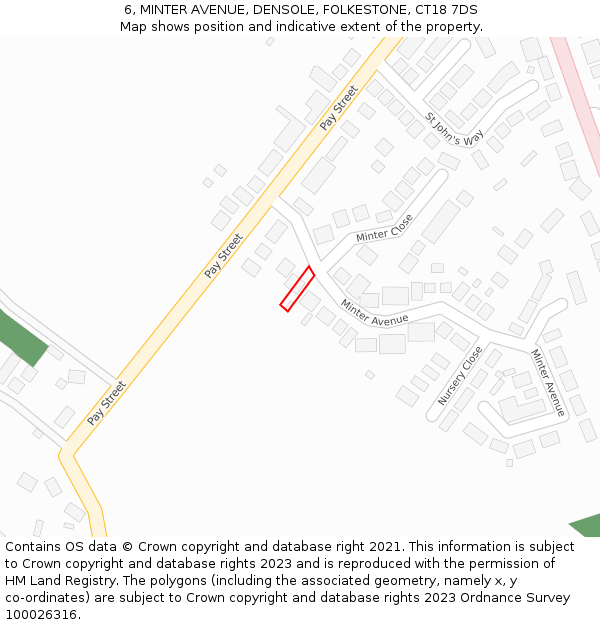 6, MINTER AVENUE, DENSOLE, FOLKESTONE, CT18 7DS: Location map and indicative extent of plot