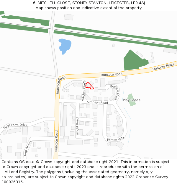 6, MITCHELL CLOSE, STONEY STANTON, LEICESTER, LE9 4AJ: Location map and indicative extent of plot