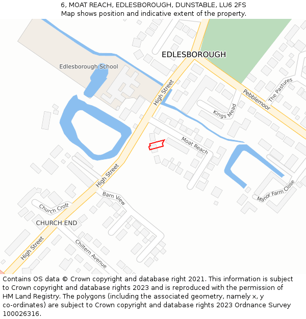 6, MOAT REACH, EDLESBOROUGH, DUNSTABLE, LU6 2FS: Location map and indicative extent of plot