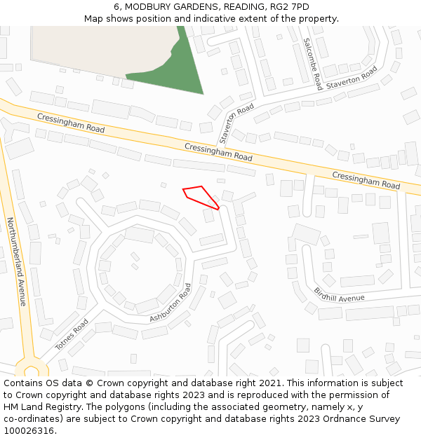 6, MODBURY GARDENS, READING, RG2 7PD: Location map and indicative extent of plot