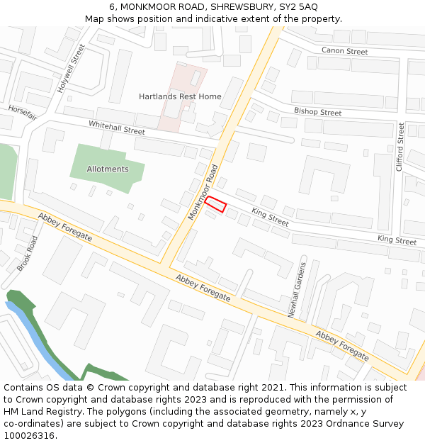 6, MONKMOOR ROAD, SHREWSBURY, SY2 5AQ: Location map and indicative extent of plot