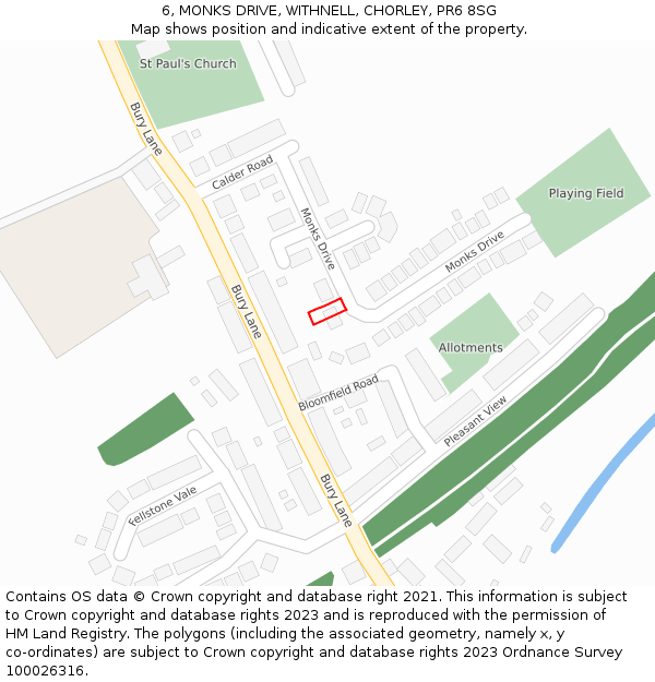 6, MONKS DRIVE, WITHNELL, CHORLEY, PR6 8SG: Location map and indicative extent of plot