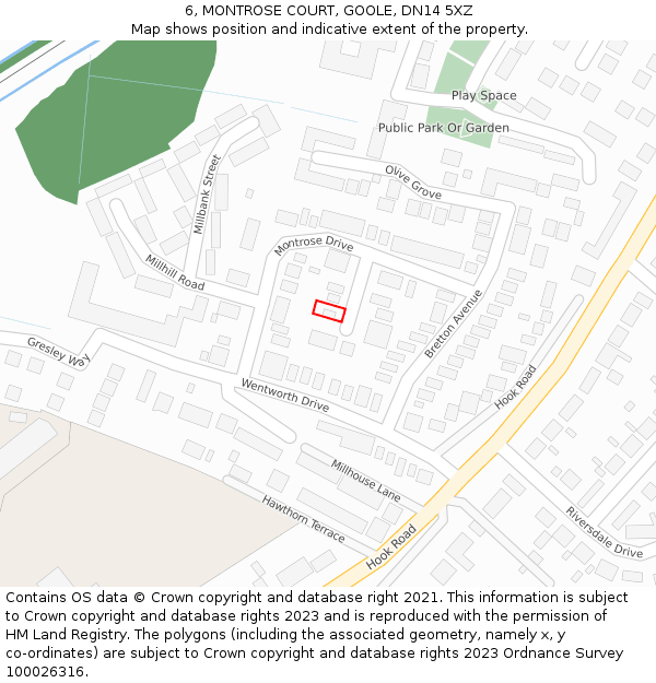 6, MONTROSE COURT, GOOLE, DN14 5XZ: Location map and indicative extent of plot