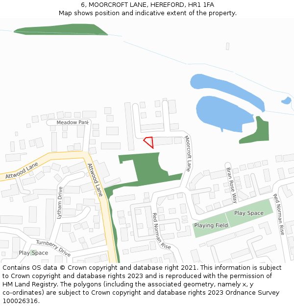 6, MOORCROFT LANE, HEREFORD, HR1 1FA: Location map and indicative extent of plot