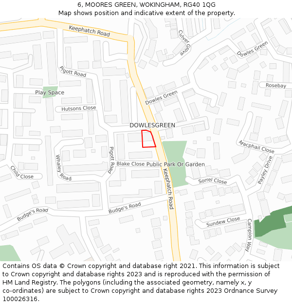 6, MOORES GREEN, WOKINGHAM, RG40 1QG: Location map and indicative extent of plot