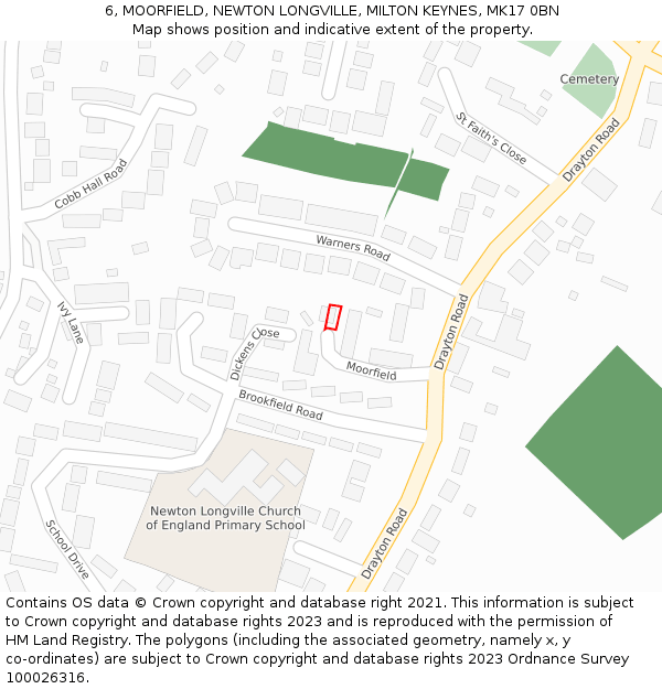 6, MOORFIELD, NEWTON LONGVILLE, MILTON KEYNES, MK17 0BN: Location map and indicative extent of plot