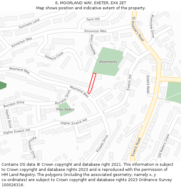 6, MOORLAND WAY, EXETER, EX4 2ET: Location map and indicative extent of plot