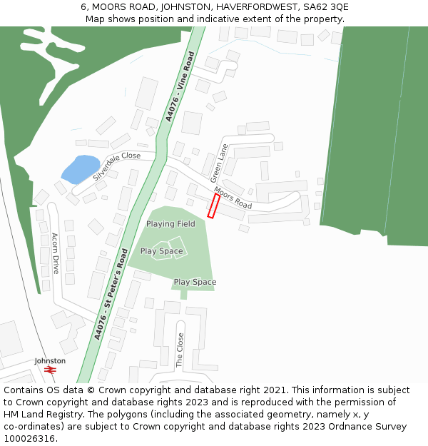 6, MOORS ROAD, JOHNSTON, HAVERFORDWEST, SA62 3QE: Location map and indicative extent of plot